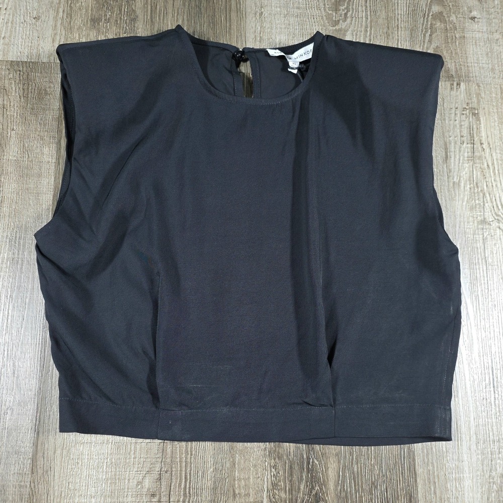 Rebecca Minkoff Pippa Women's Crop Top Black Boxy Shoulder Pads 100% Viscose XS